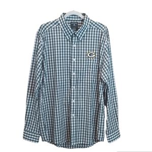 Green bay Antigua Men green white plaid casual longsleeve Polo Shirt size large